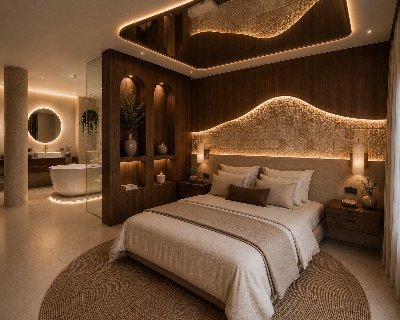 Espace nuit avec lit king size du projet UMERA